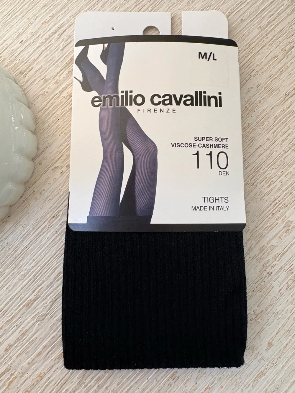 NWT Emilio Cavallini Black Cashmere Blend Ribbed Tights Size M/L Made in Italy